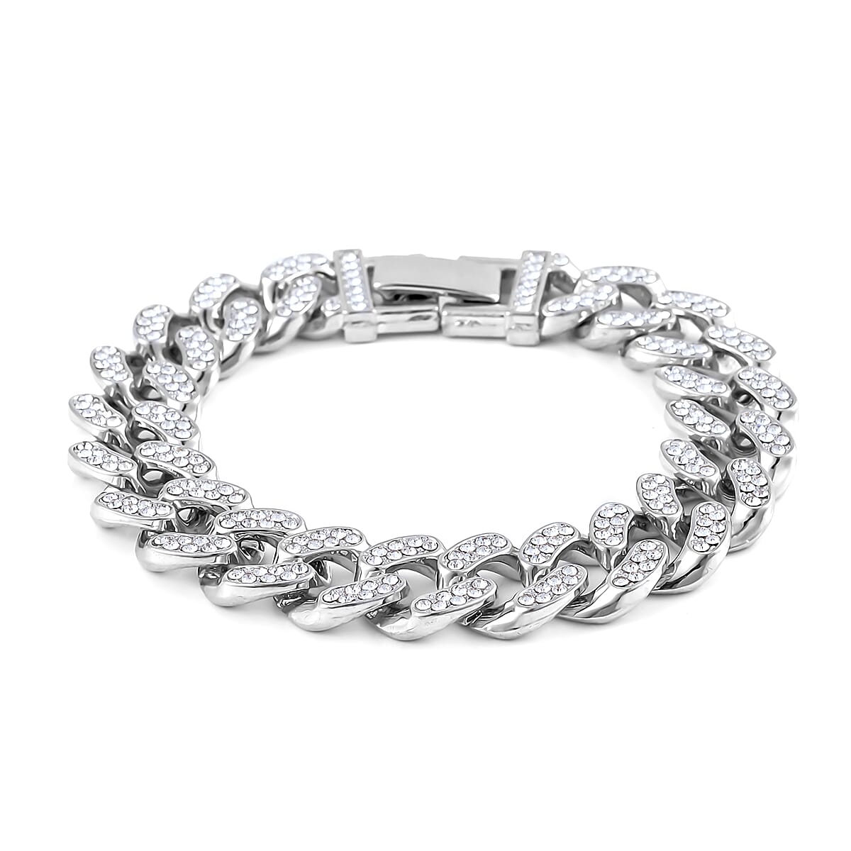 White Austrian Crystal Bracelet in Silvertone (8.00 In) image number 2