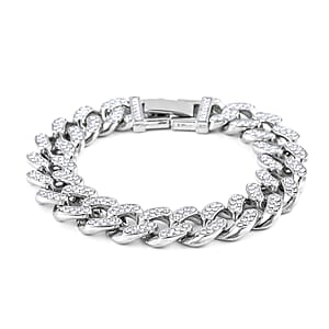 White Austrian Crystal Bracelet in Silvertone (8.00 In)