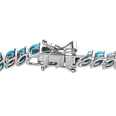Premium Sleeping Beauty Turquoise Tennis Bracelet in Platinum Over Sterling Silver (7.25 In) 8.10 ctw