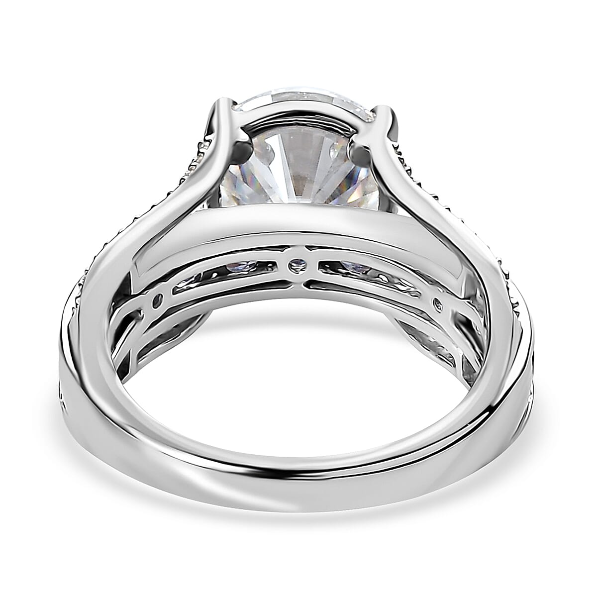 120 Facets Moissanite Bridge Ring in Platinum Over Sterling Silver, Promise Rings (Size 7.0) 4.85 ctw image number 4