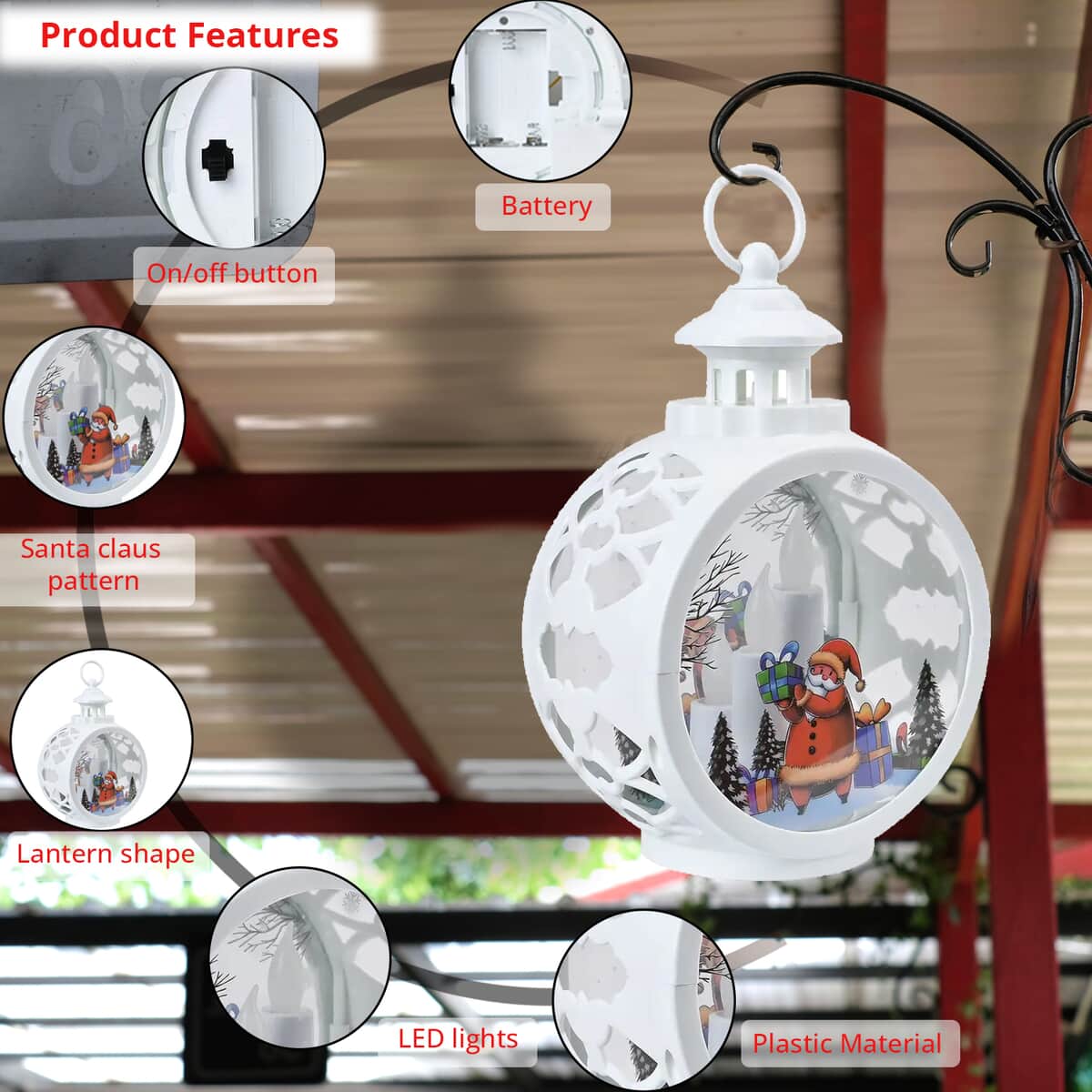 Hanging Lantern Christmas LED Light (3*AAA Batteries Not Included) - White (6.88"x3.81"9.56") image number 3