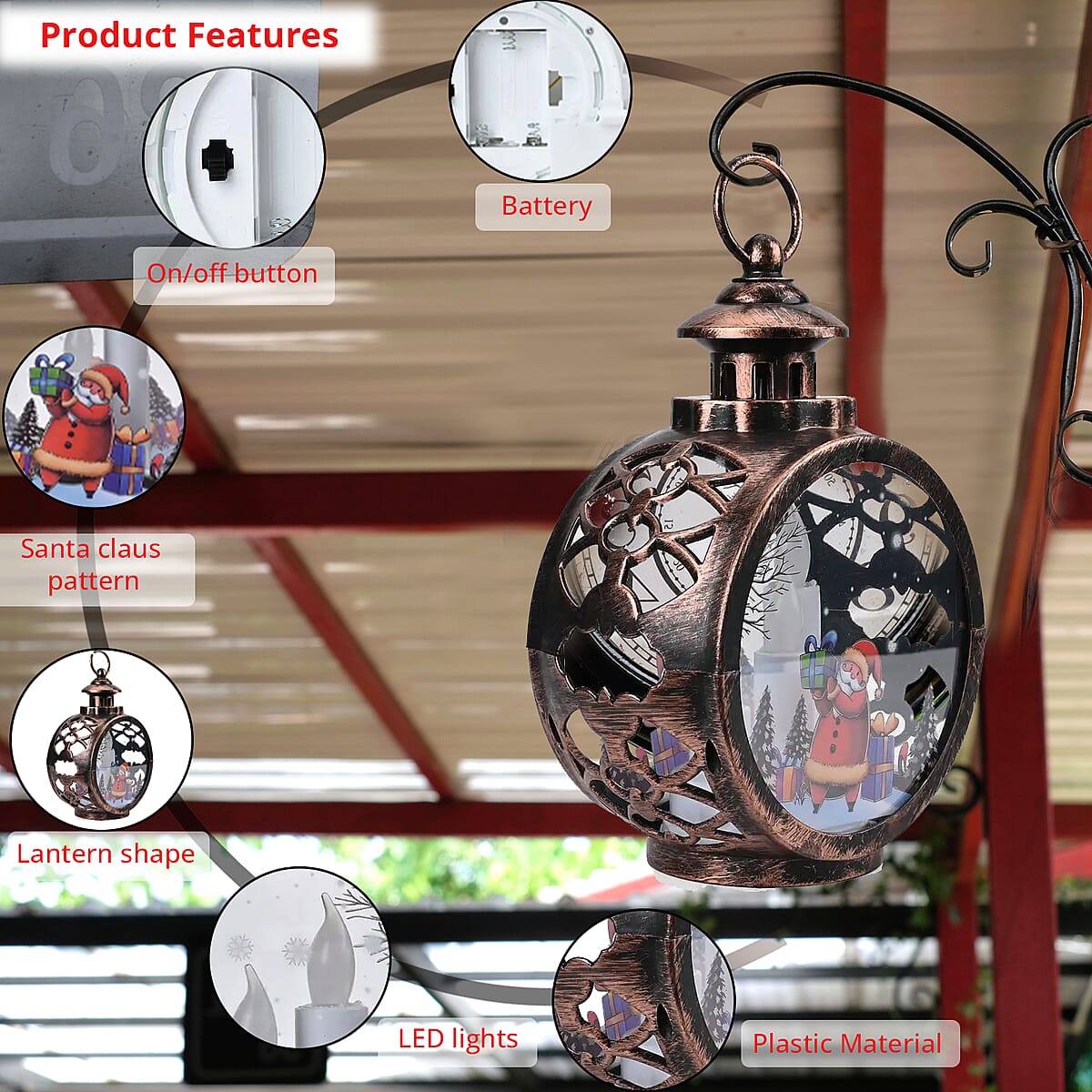 Hanging Lantern Christmas LED Light (3*AAA Batteries Not Included) - Bronze Color  image number 3