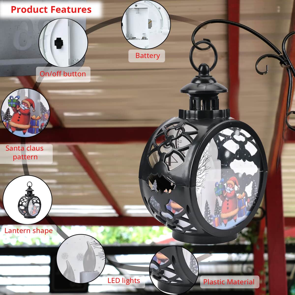 Hanging Lantern Christmas LED Light (3*AAA Batteries Not Included) - Black image number 3