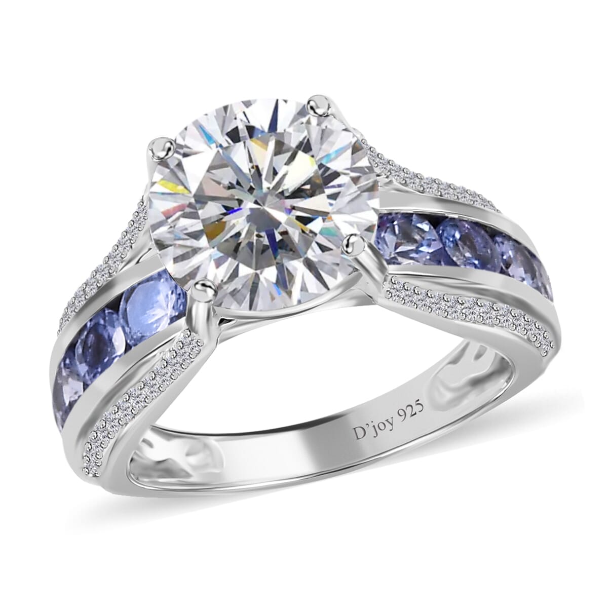 120 Facets Moissanite and Tanzanite Bridge Ring in Platinum Over Sterling Silver, Promise Rings (Size 7.0) 5.10 ctw image number 0