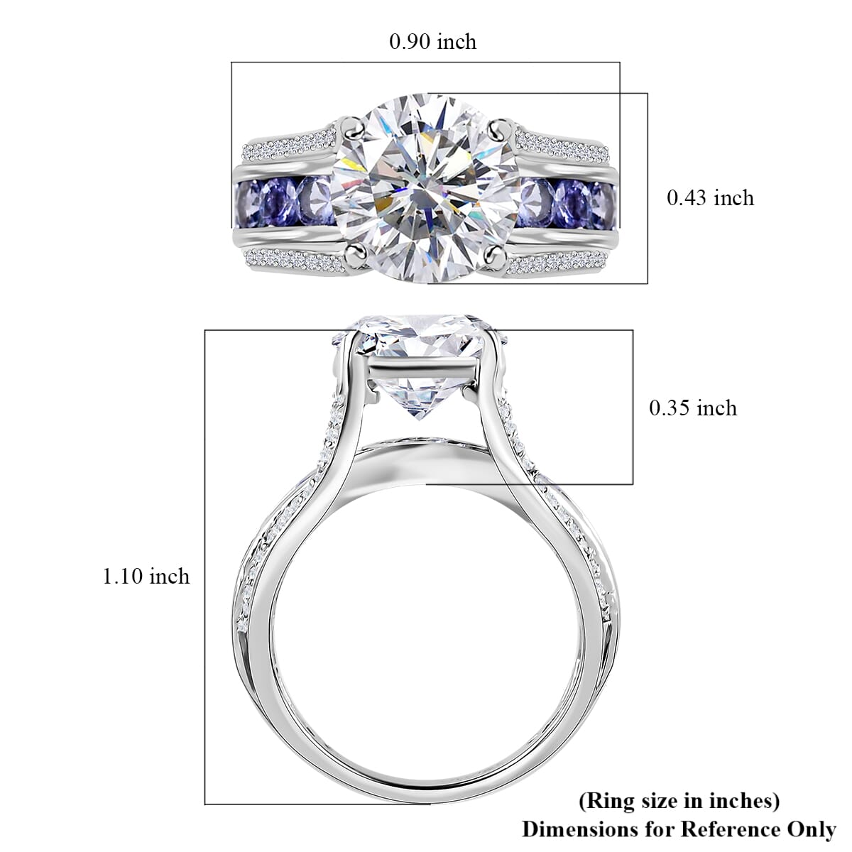 120 Facets Moissanite and Tanzanite Bridge Ring in Platinum Over Sterling Silver, Promise Rings (Size 7.0) 5.10 ctw image number 5