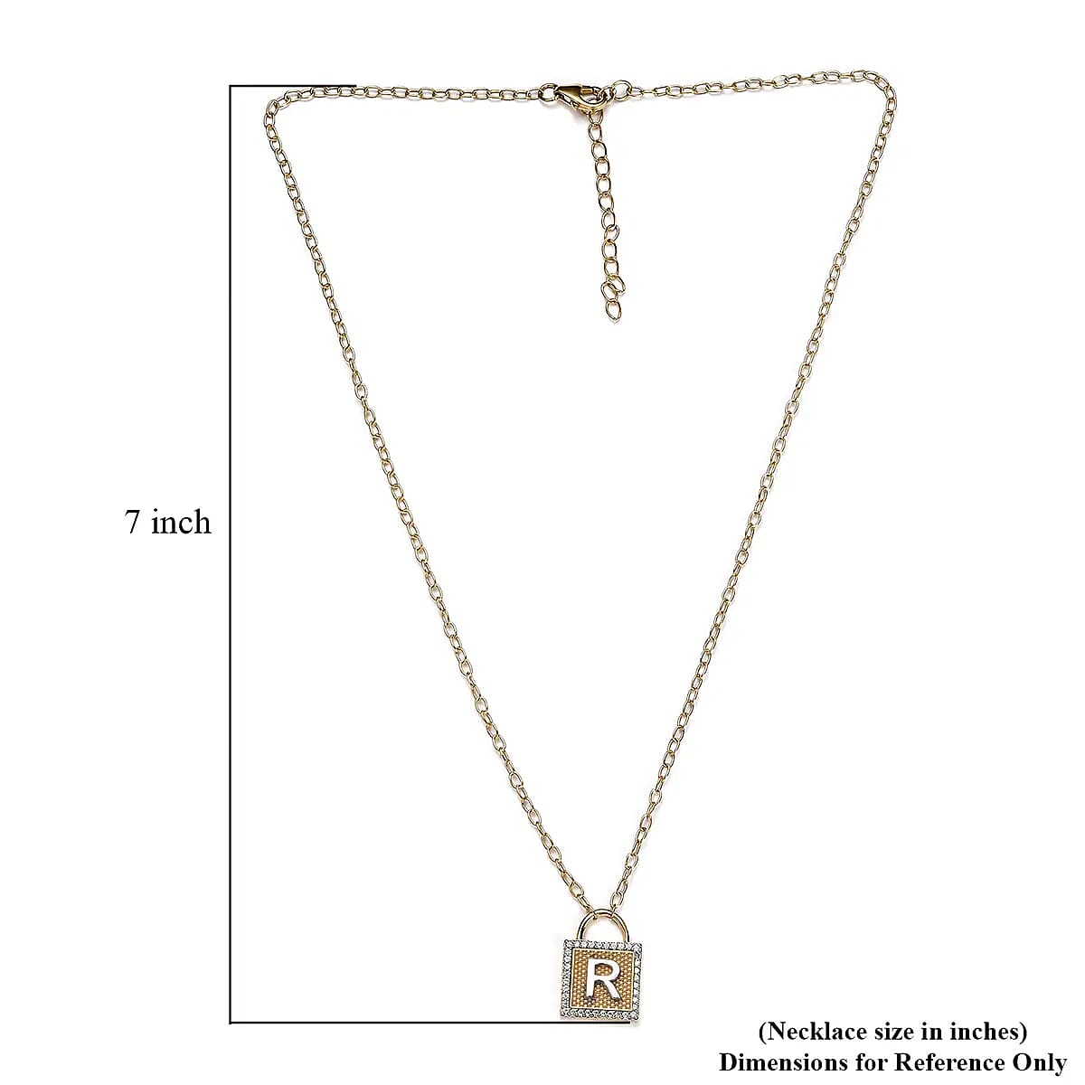 Moissanite Forever Love Lock Initial R Necklace (18 Inches) in Vermeil YG and Platinum Over Sterling Silver 0.25 ctw image number 6