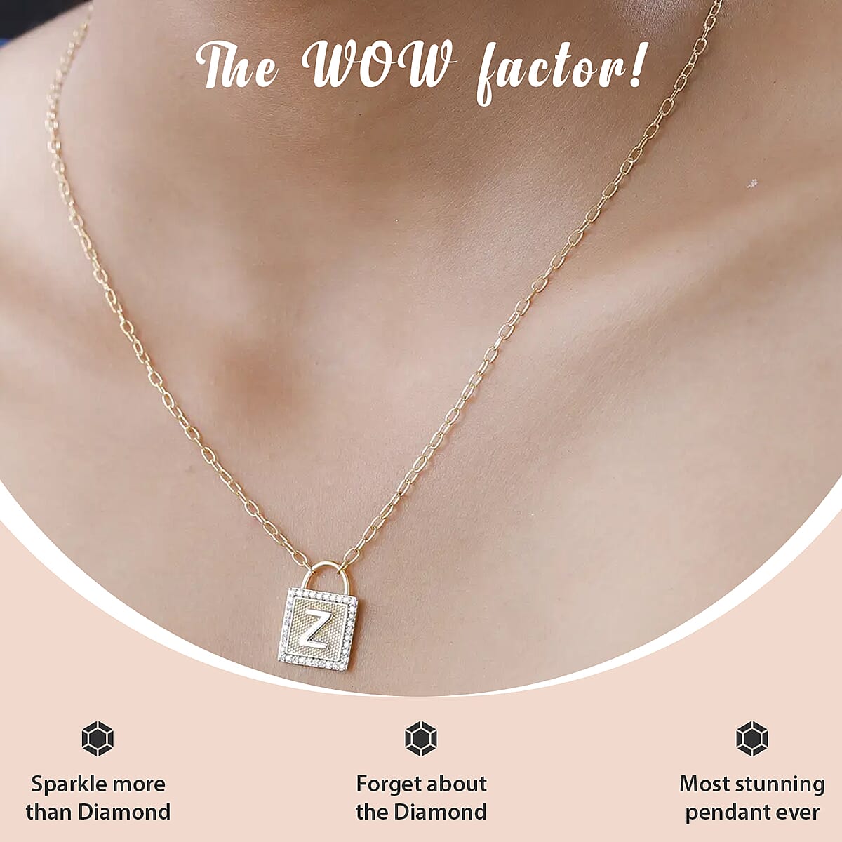 Moissanite Forever Love Lock Initial Z Necklace (18 Inches) in Vermeil YG and Platinum Over Sterling Silver 0.30 ctw image number 1