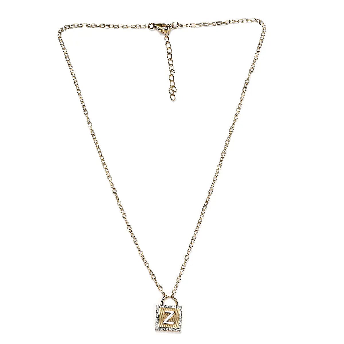 Moissanite Forever Love Lock Initial Z Necklace (18 Inches) in Vermeil YG and Platinum Over Sterling Silver 0.30 ctw image number 4