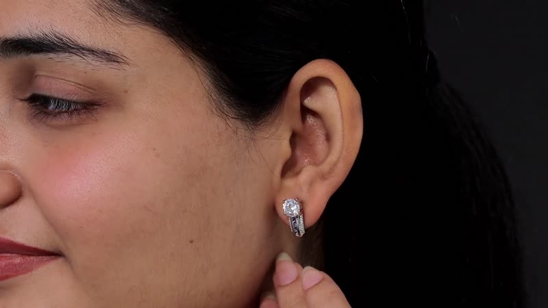 120 Facets Moissanite and Niassa Ruby (FF) J-Hoop Earrings in Platinum Over Sterling Silver 3.00 ctw