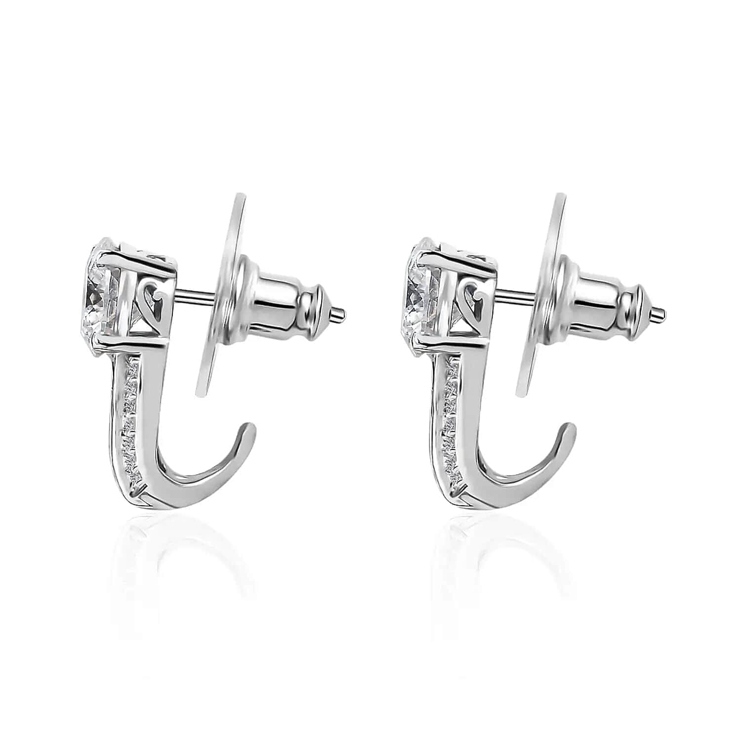 120 Facets Moissanite J-Hoop Earrings, Moissanite Earrings, Tanzanite Accent Earrings, Platinum Over Sterling Silver Earrings, Fashion Earrings For Her 2.90 ctw