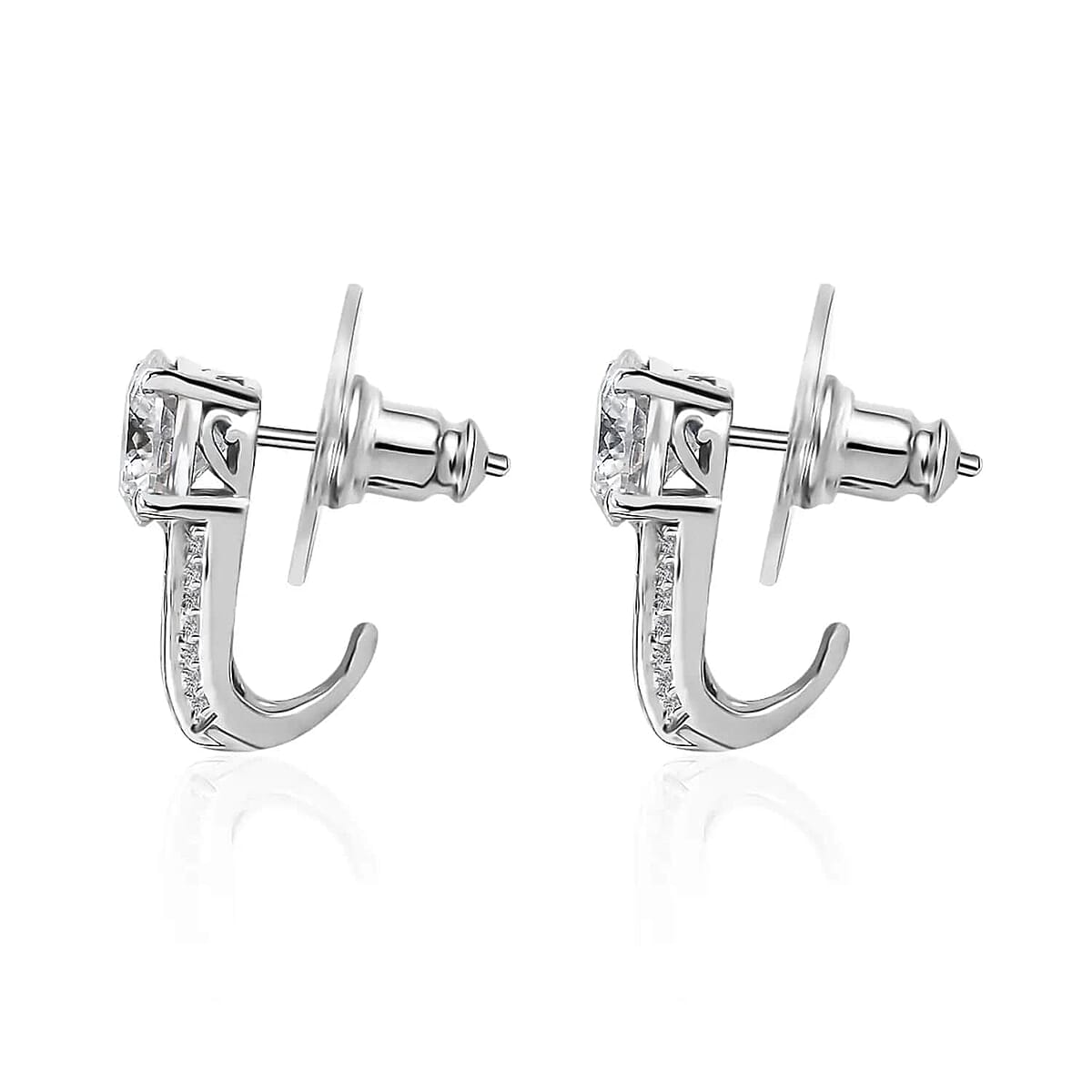 120 Facets Moissanite J-Hoop Earrings, Moissanite Earrings, Tanzanite Accent Earrings, Platinum Over Sterling Silver Earrings, Fashion Earrings For Her 2.90 ctw image number 5