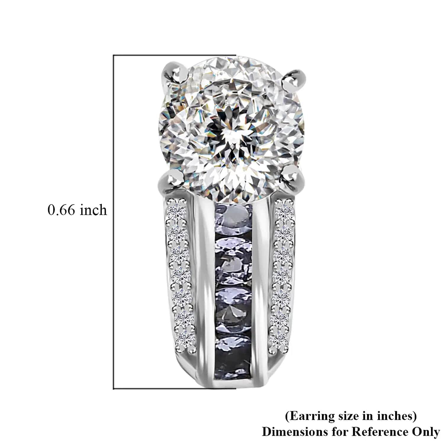 120 Facets Moissanite J-Hoop Earrings, Moissanite Earrings, Tanzanite Accent Earrings, Platinum Over Sterling Silver Earrings, Fashion Earrings For Her 2.90 ctw