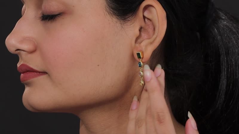 Mixed Gemstones and Shapes Dangle Earrings in Vermeil Yellow Gold Over Sterling Silver 2.35 ctw