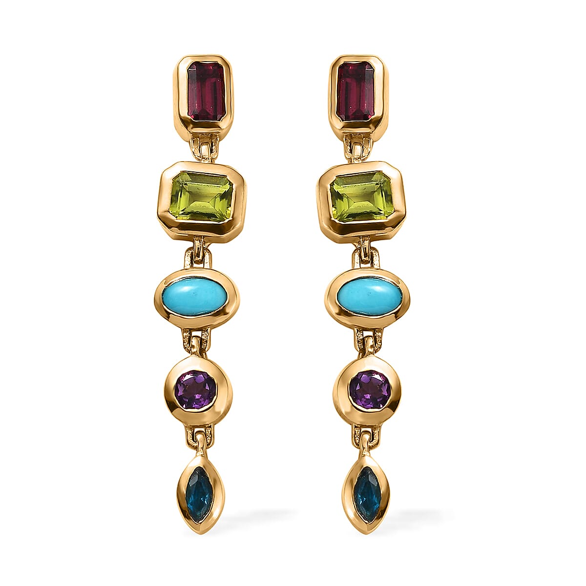 Mixed Gemstones and Shapes Dangling Earrings in Vermeil Yellow Gold Over Sterling Silver 2.70 ctw