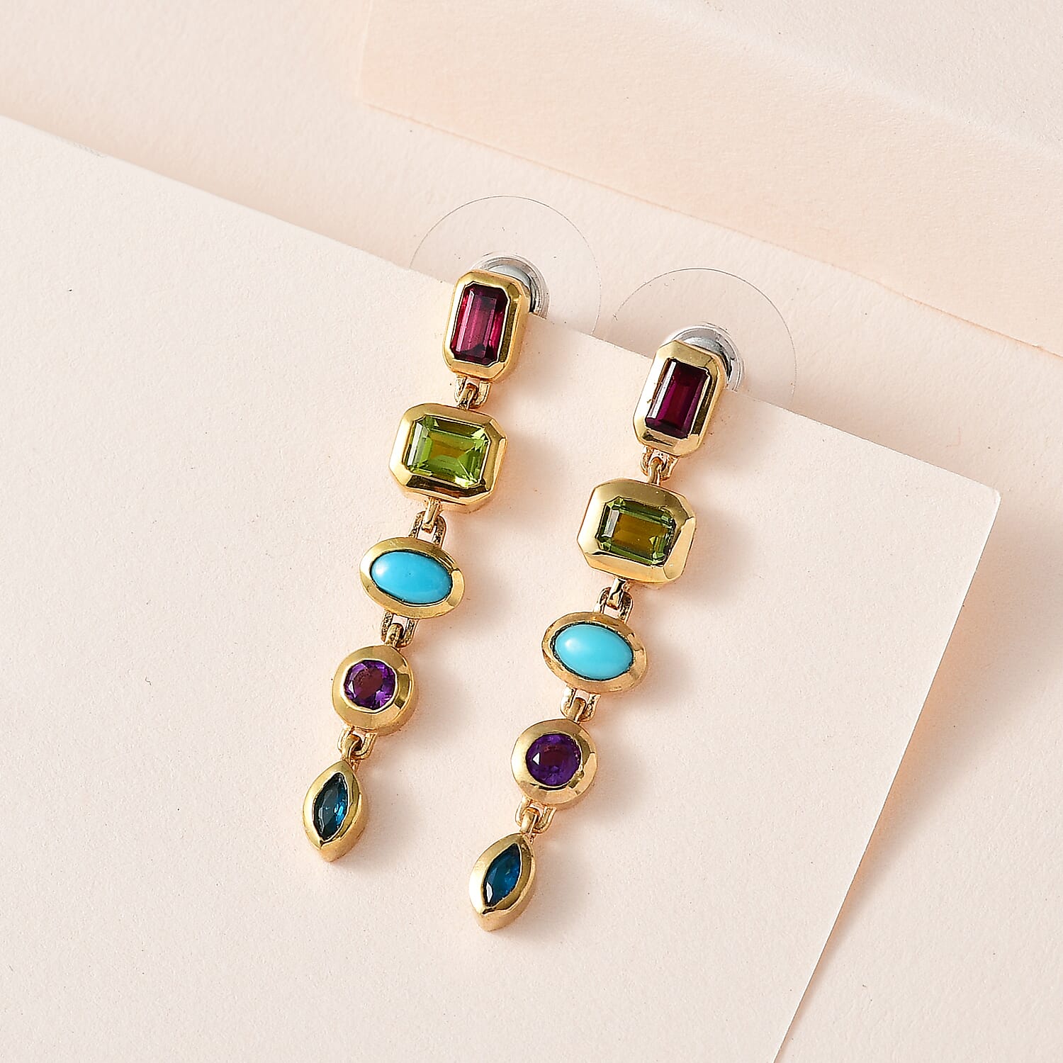 Mixed Gemstones and Shapes Dangling Earrings in Vermeil Yellow Gold Over Sterling Silver 2.70 ctw