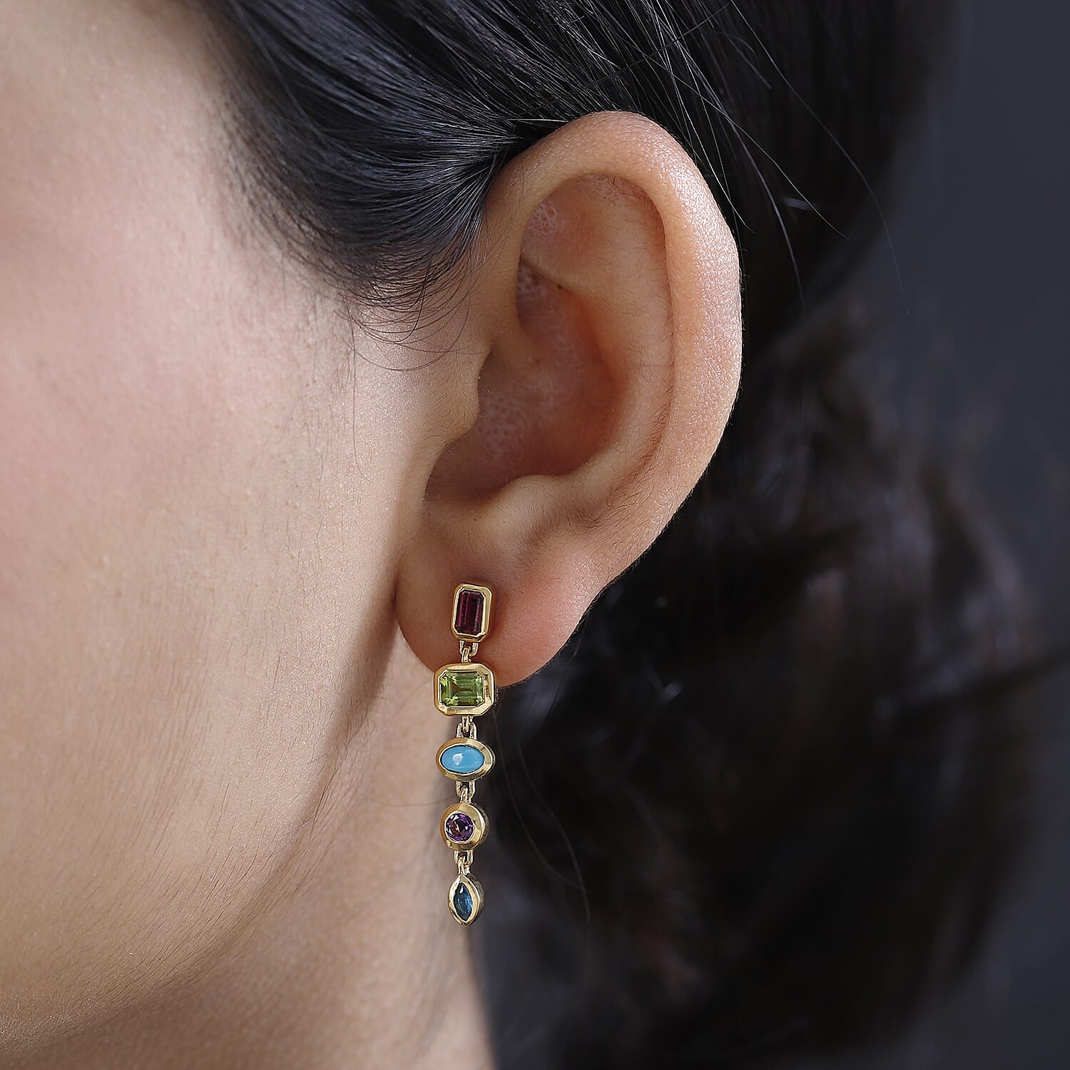 Mixed Gemstones and Shapes Dangling Earrings in Vermeil Yellow Gold Over Sterling Silver 2.70 ctw