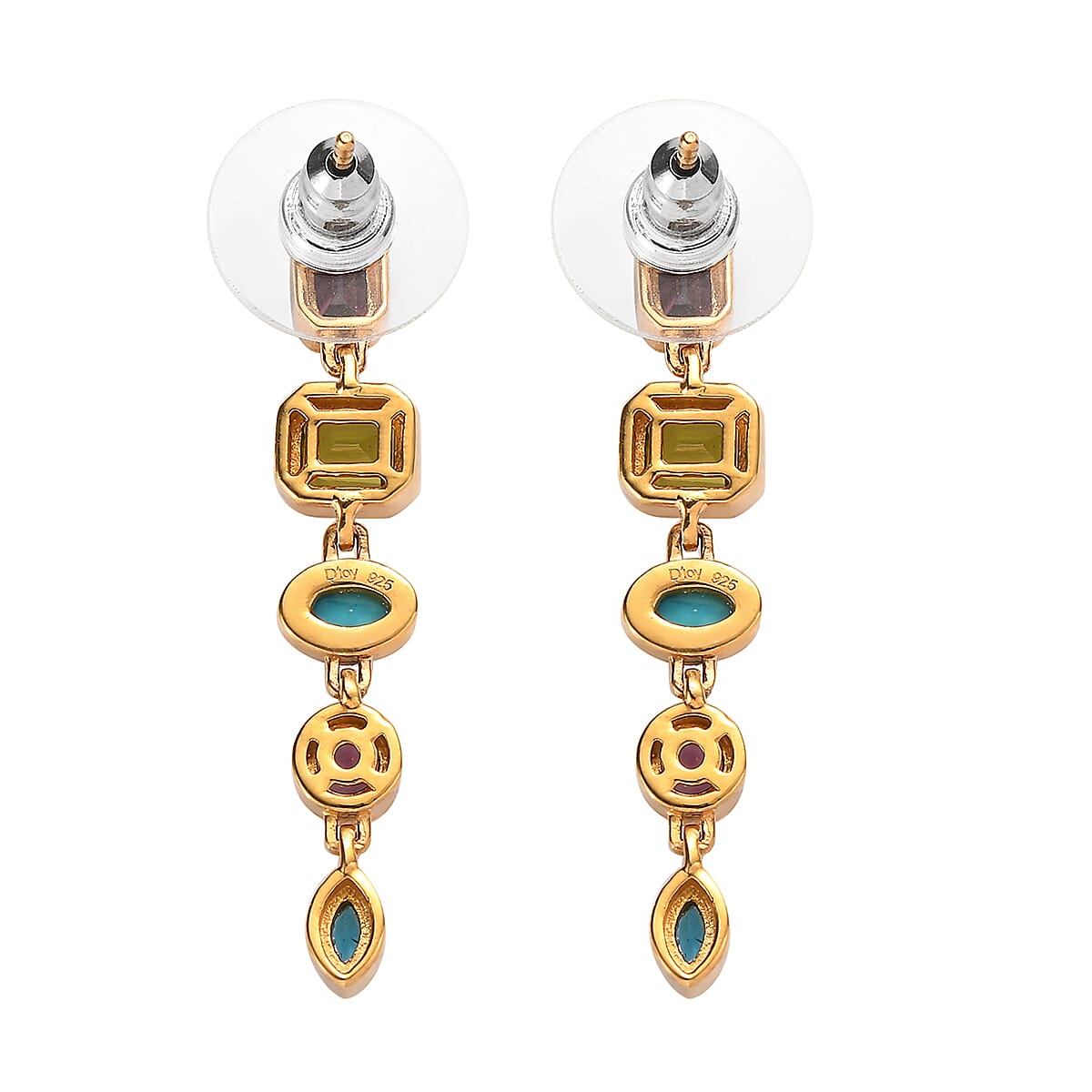 Mixed Gemstones and Shapes Dangling Earrings in Vermeil Yellow Gold Over Sterling Silver 2.70 ctw