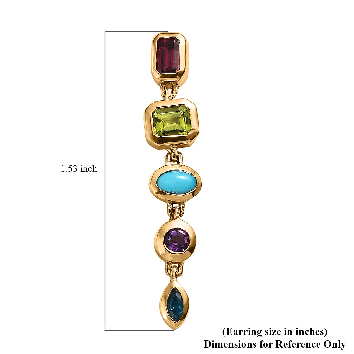 Mixed Gemstones and Shapes Dangling Earrings in Vermeil Yellow Gold Over Sterling Silver 2.70 ctw