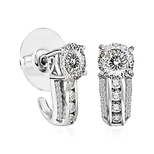 120 Facets Moissanite J-Hoop Earrings, Moissanite Earrings, Platinum Over Sterling Silver Earrings, Fashion Earrings For Her 2.85 ctw
