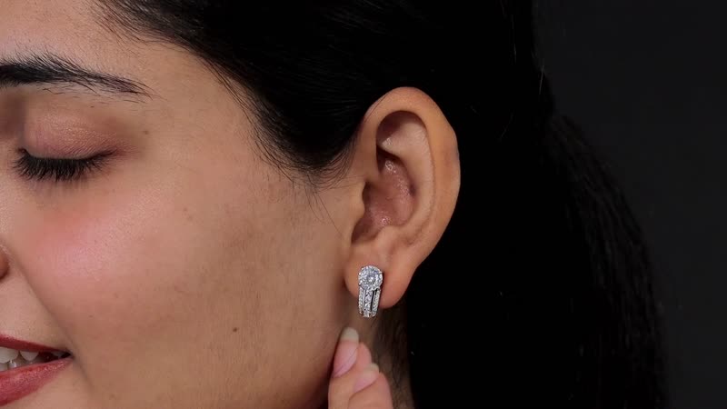 120 Facets Moissanite and Niassa Ruby (FF) J-Hoop Earrings in Platinum Over Sterling Silver 3.00 ctw