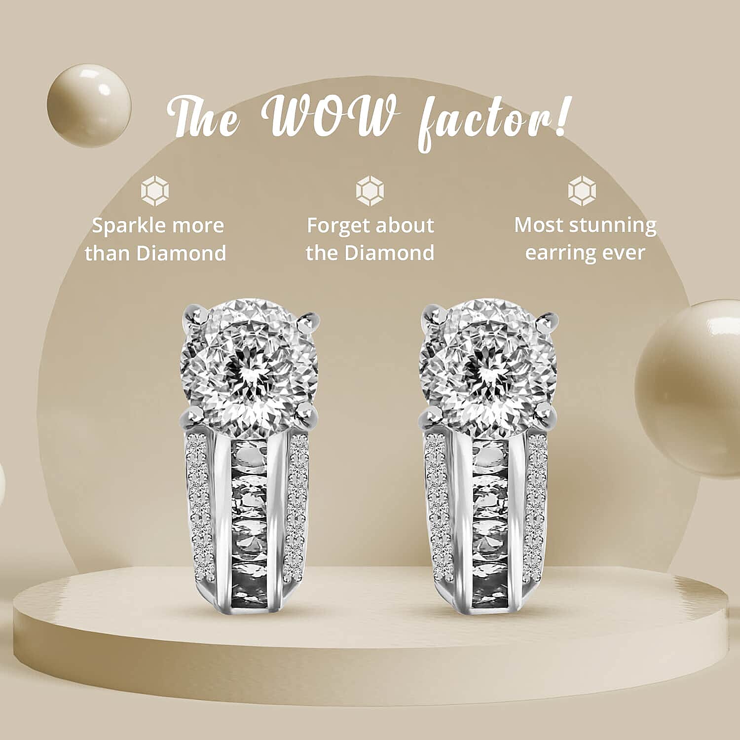120 Facets Moissanite J-Hoop Earrings, Moissanite Earrings, Platinum Over Sterling Silver Earrings, Fashion Earrings For Her 2.85 ctw
