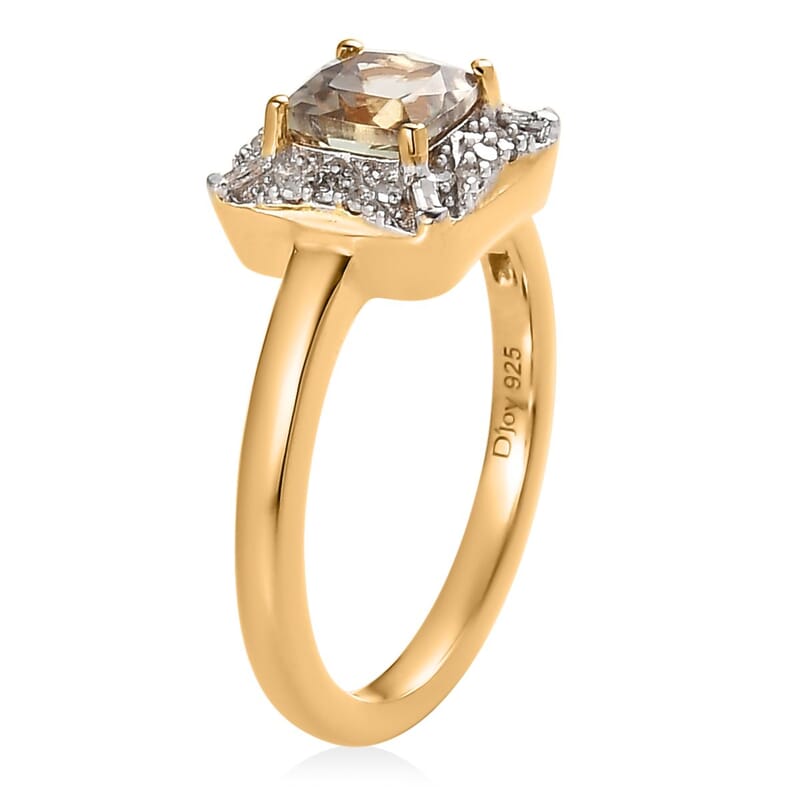 AAA Turkizite and Diamond Halo Ring in Vermeil Yellow Gold Over Sterling Silver (Size 10.0) 0.85 ctw