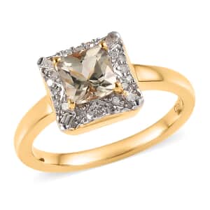 AAA Turkizite and Diamond Halo Ring in Vermeil Yellow Gold Over Sterling Silver (Size 10.0) 0.85 ctw