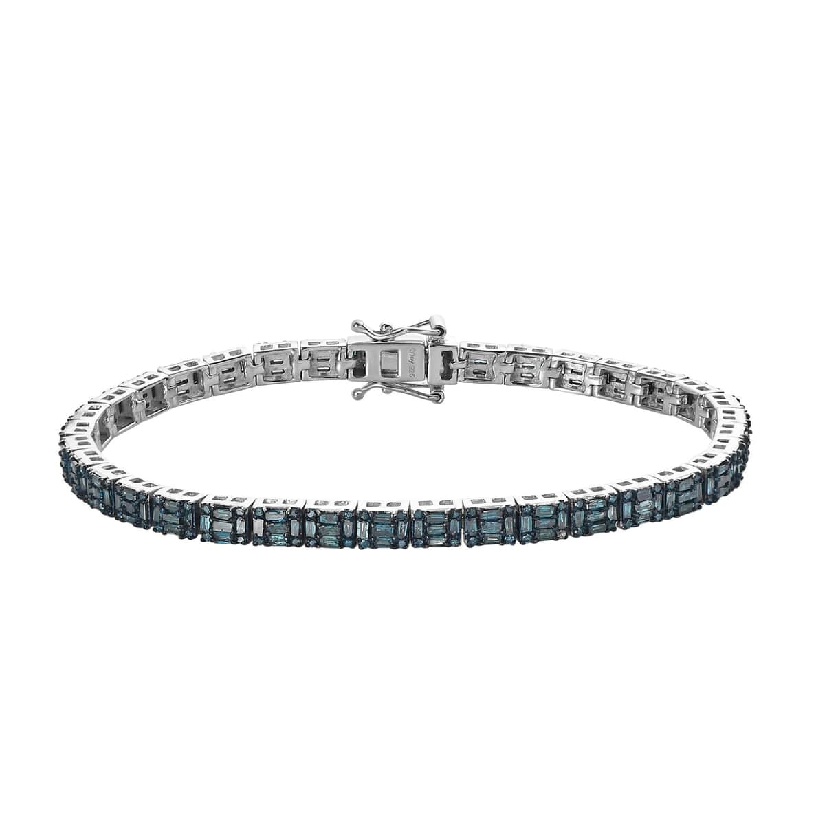 Blue Diamond Tennis Bracelet in Platinum Over Sterling Silver (7.25 In) 4.00 ctw image number 0