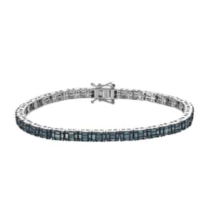 Blue Diamond Tennis Bracelet in Platinum Over Sterling Silver (7.25 In) 4.00 ctw