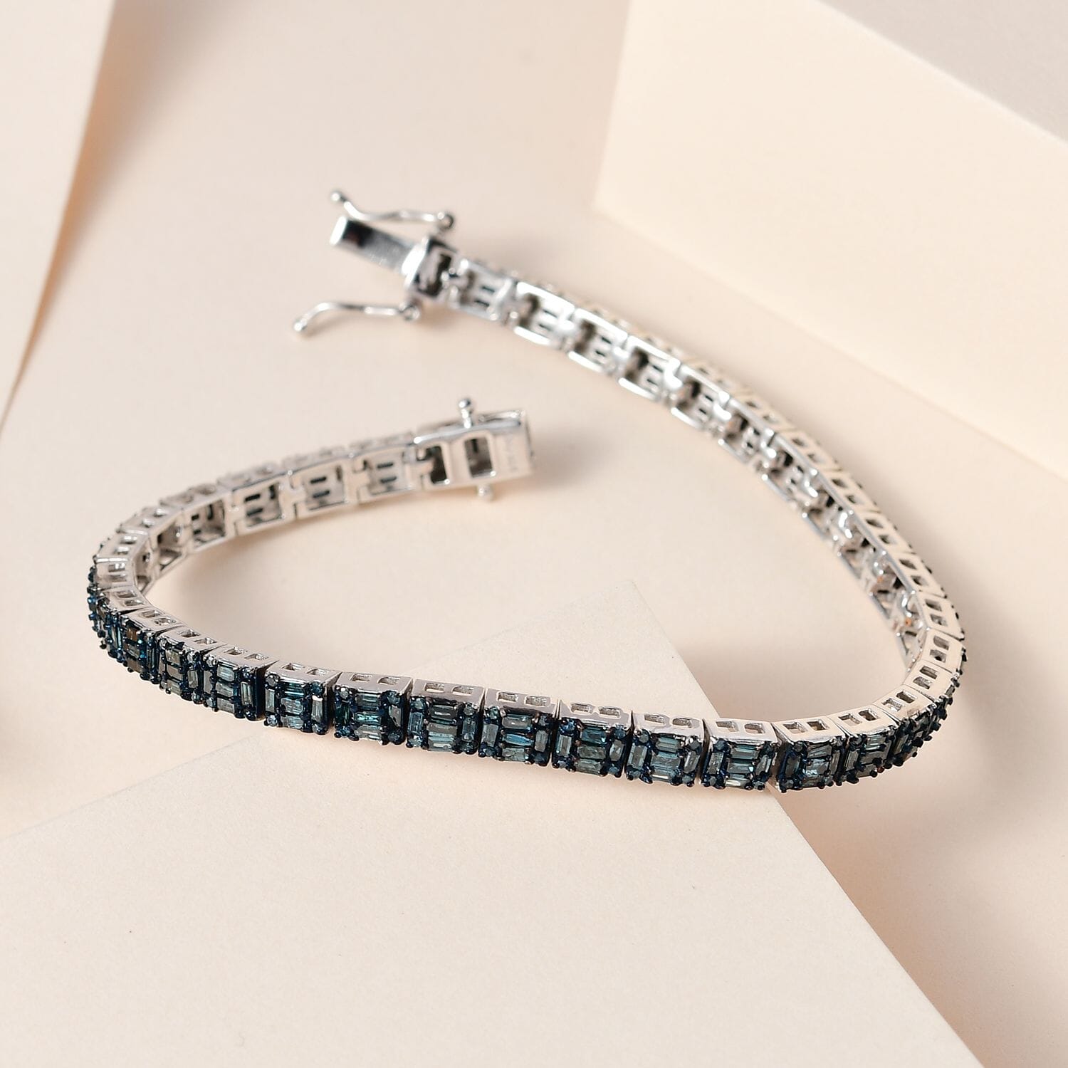 Buy Blue Diamond Tennis Bracelet in Platinum Over Sterling
