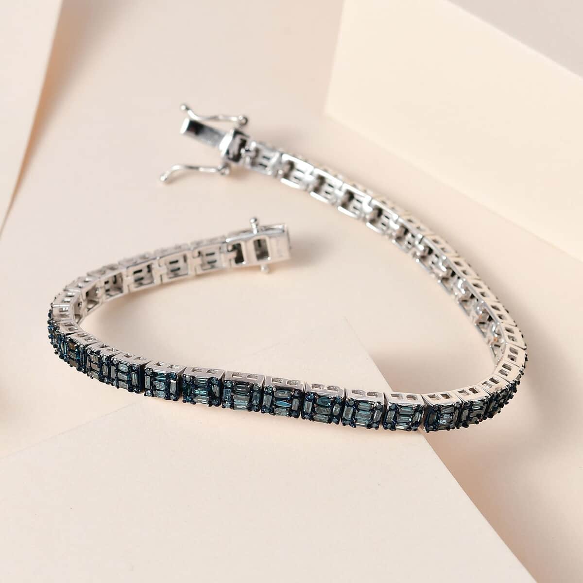 Blue Diamond Tennis Bracelet in Platinum Over Sterling Silver (7.25 In) 4.00 ctw image number 1