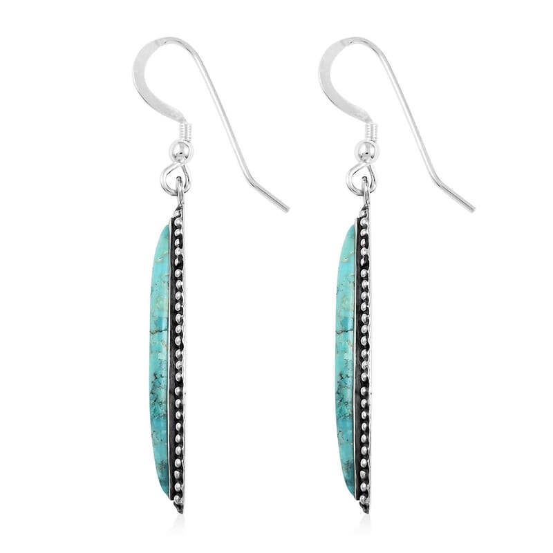 Santa Fe Style Kingman Turquoise Earrings in Sterling Silver 5.25 ctw