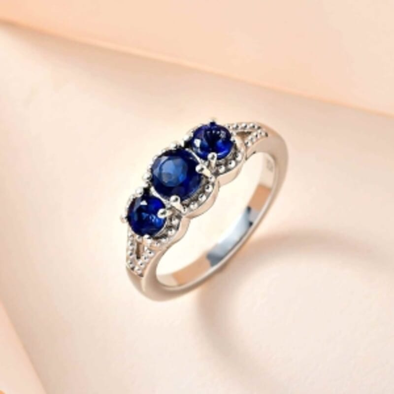Kashmir Kyanite 1.36 ctw Ring in Platinum Over Sterling Silver (Size 11.5)