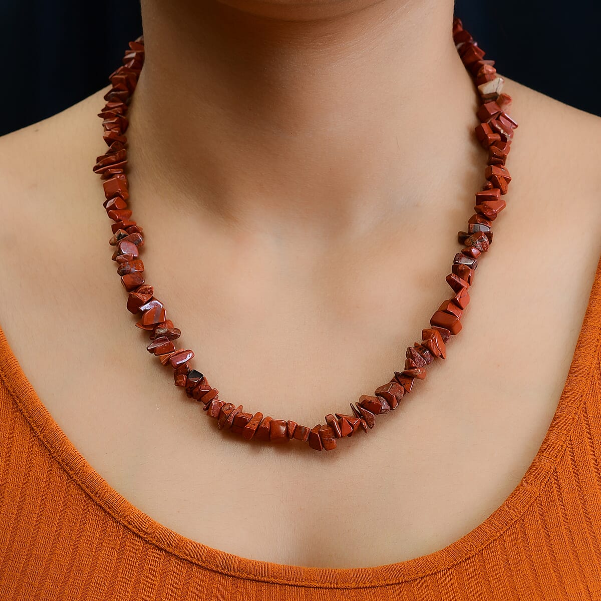 Red Jasper Chips Necklace 20 Inches in Sterling Silver 200.00 ctw image number 2