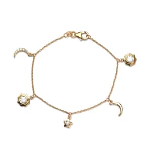 Moissanite Celestial Moon, Sun and Stars Charm Bracelet in Vermeil Yellow Gold Over Sterling Silver (7.25 In) 1.15 ctw