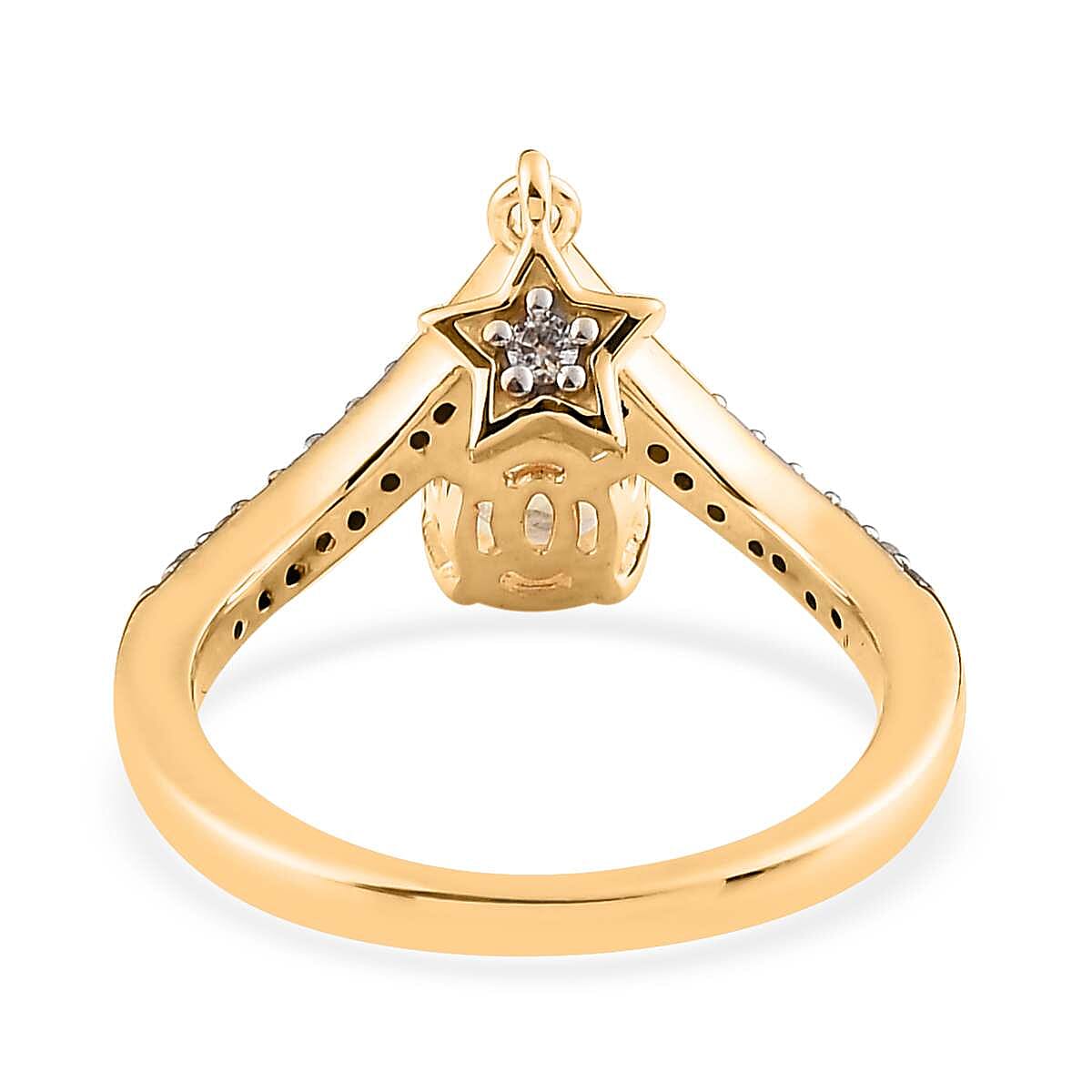Kuisa Rainbow Moonstone and White Zircon Chevron Star Charm Ring in Vermeil Yellow Gold Over Sterling Silver (Size 8.0) 1.25 ctw image number 4