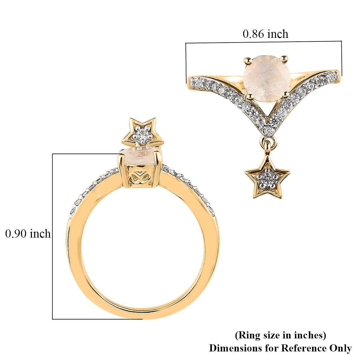 Kuisa Rainbow Moonstone and White Zircon Chevron Star Charm Ring in Vermeil Yellow Gold Over Sterling Silver (Size 8.0) 1.25 ctw image number 5