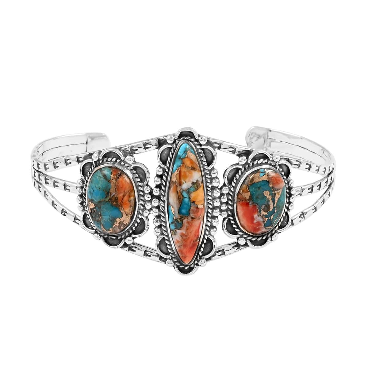 Santa Fe Style Spiny Turquoise Cuff Bracelet in Sterling Silver (6.50 in) 22.50 ctw image number 0