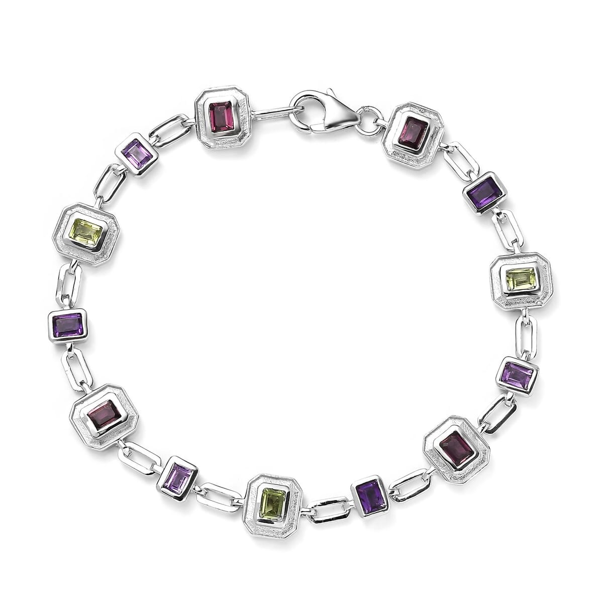 Multi Gemstone Bracelet in Platinum Over Sterling Silver (7.25 In) 3.25 ctw image number 0