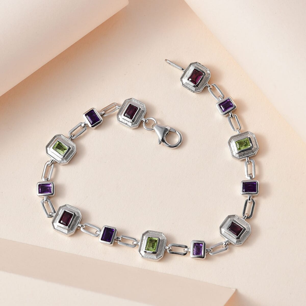 Multi Gemstone Bracelet in Platinum Over Sterling Silver (7.25 In) 3.25 ctw image number 1