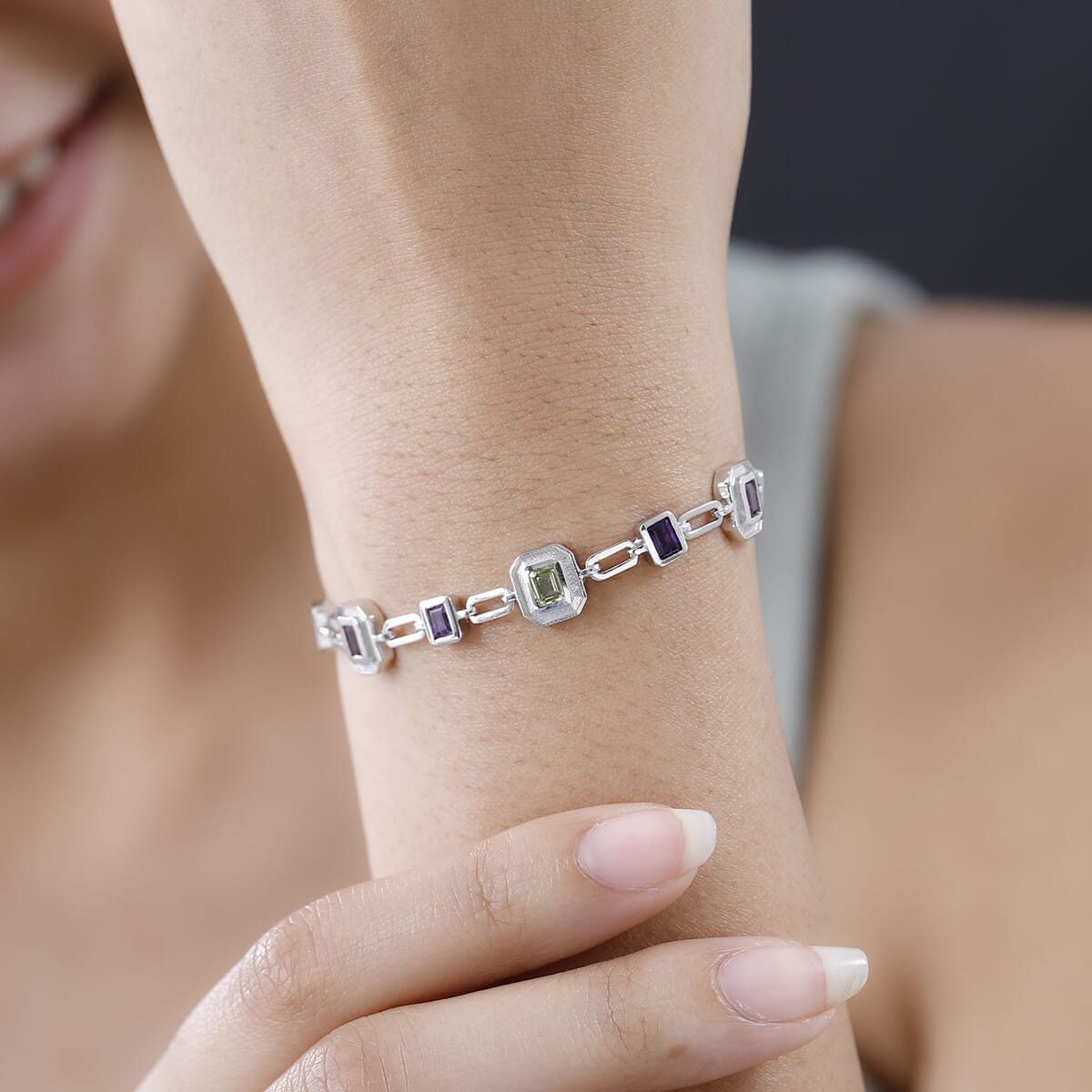 Multi Gemstone Bracelet in Platinum Over Sterling Silver (7.25 In) 3.25 ctw image number 2