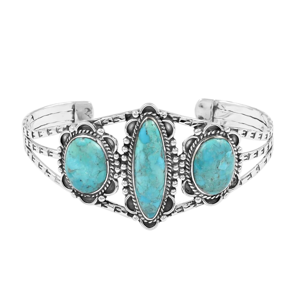 Santa Fe Style Kingman Turquoise Cuff Bracelet in Sterling Silver (6.50 in) 22.50 ctw image number 0