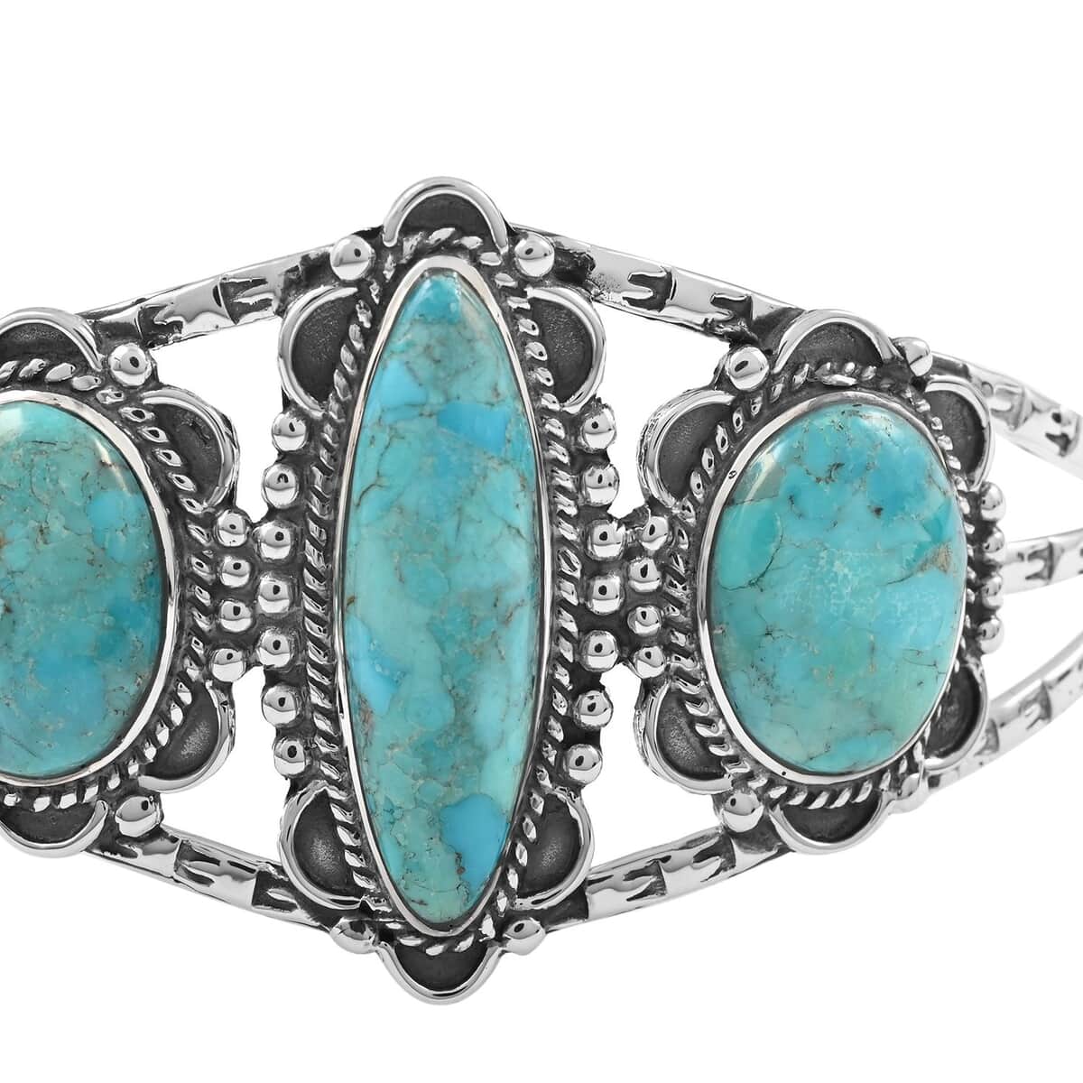 Santa Fe Style Kingman Turquoise Cuff Bracelet in Sterling Silver (6.50 in) 22.50 ctw image number 2