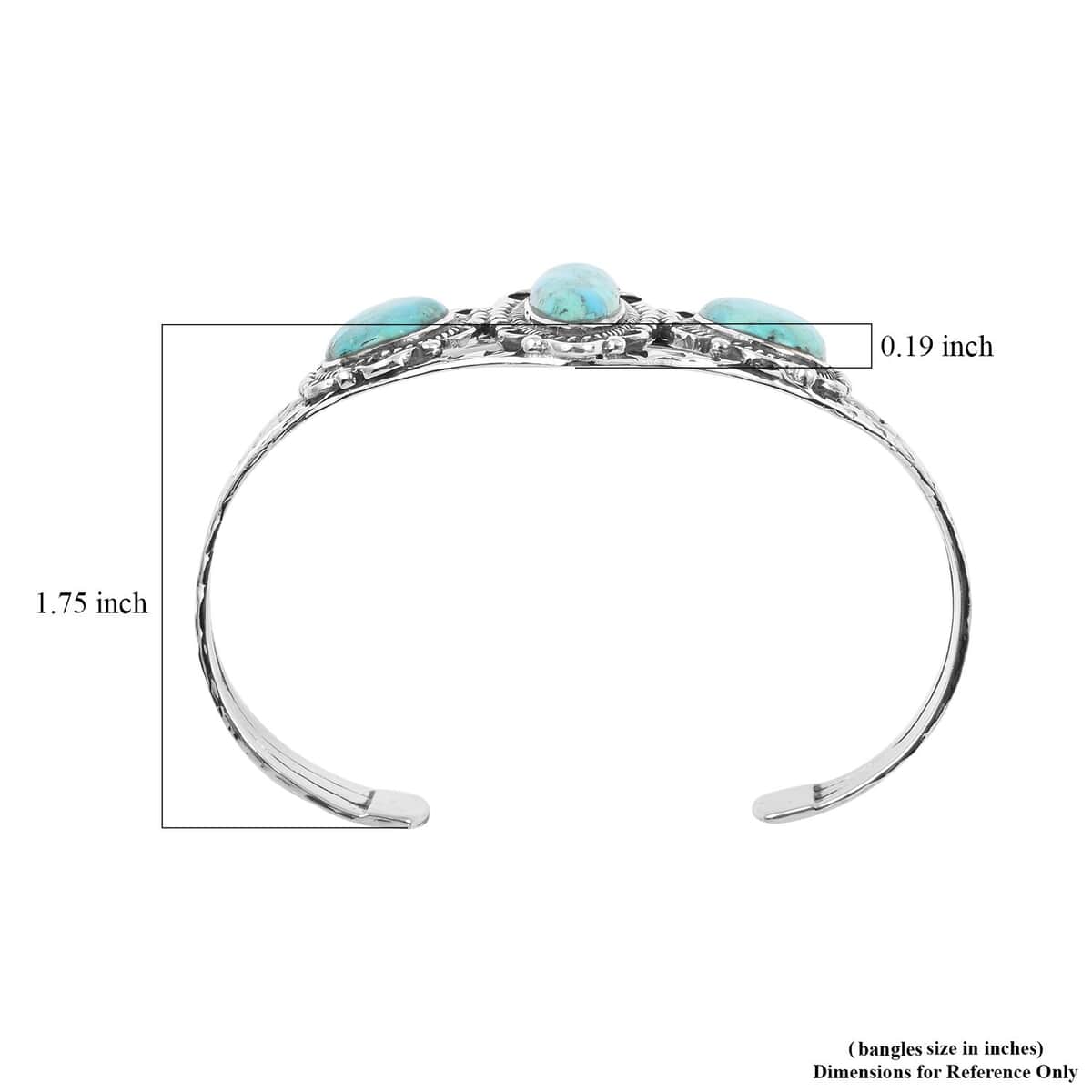 Santa Fe Style Kingman Turquoise Cuff Bracelet in Sterling Silver (6.50 in) 22.50 ctw image number 3