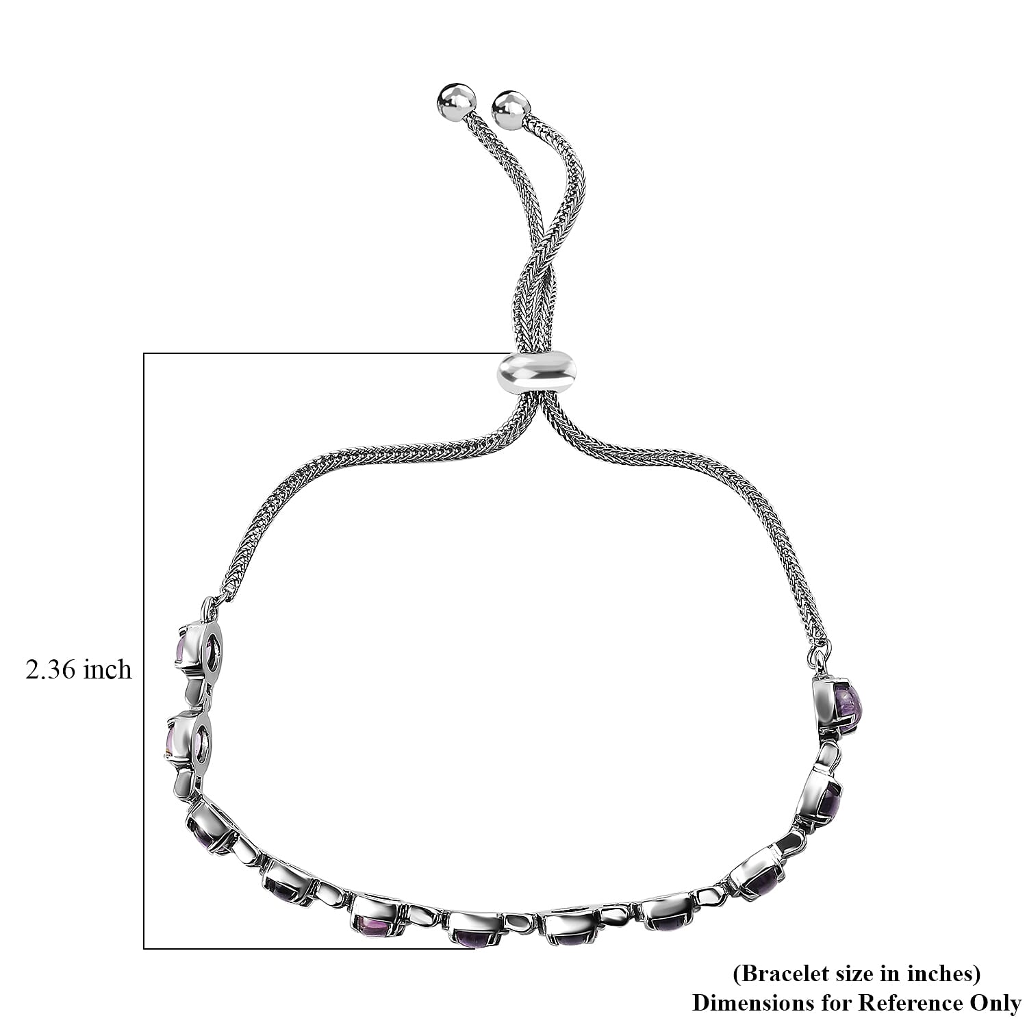 Rose De France Amethyst Bolo Bracelet in Stainless Steel 6.15 ctw , Tarnish-Free, Waterproof, Sweat Proof Jewelry