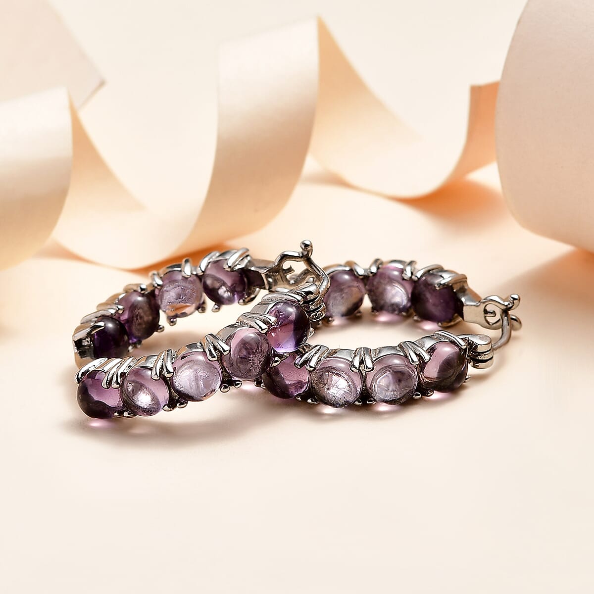Rose De France Amethyst Inside Out Hoop Earrings in Stainless Steel 10.10 ctw image number 1