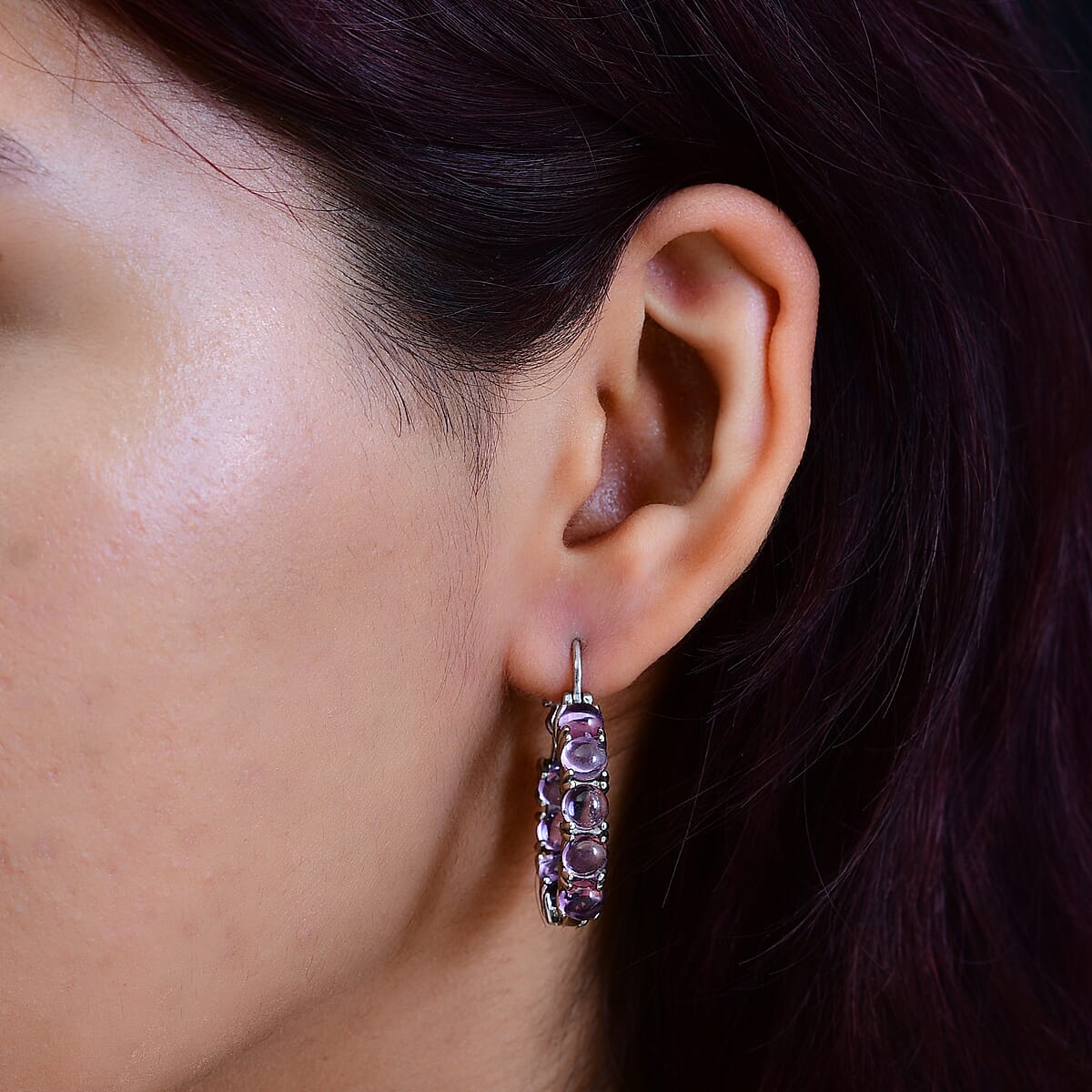 Rose De France Amethyst Inside Out Hoop Earrings in Stainless Steel 10.10 ctw image number 2