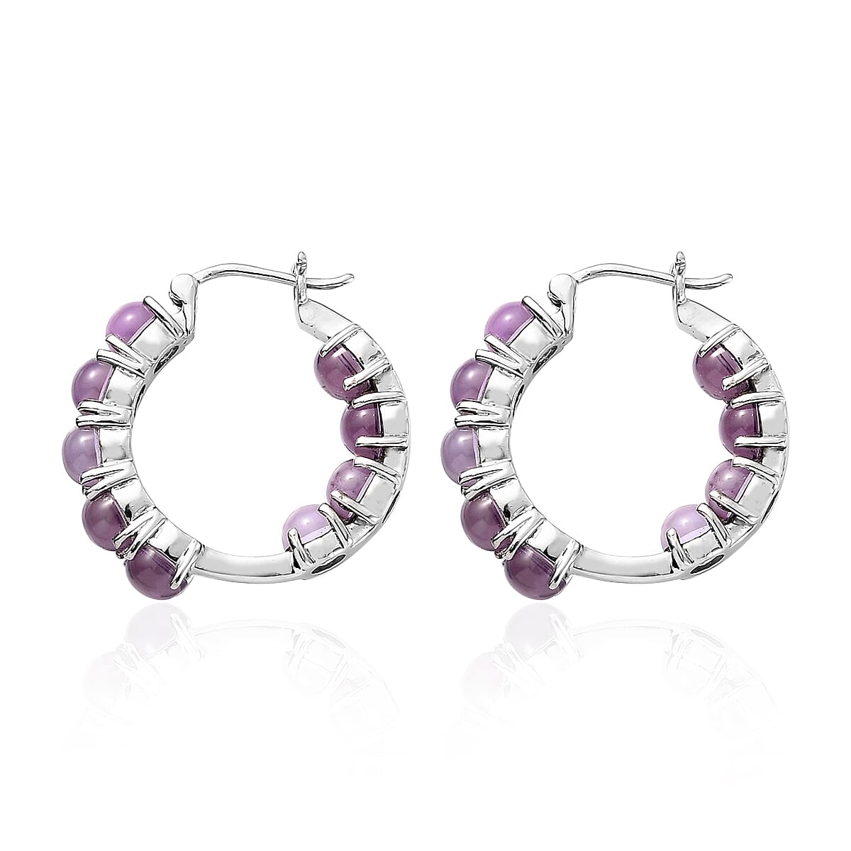 Rose De France Amethyst Inside Out Hoop Earrings in Stainless Steel 10.10 ctw image number 3