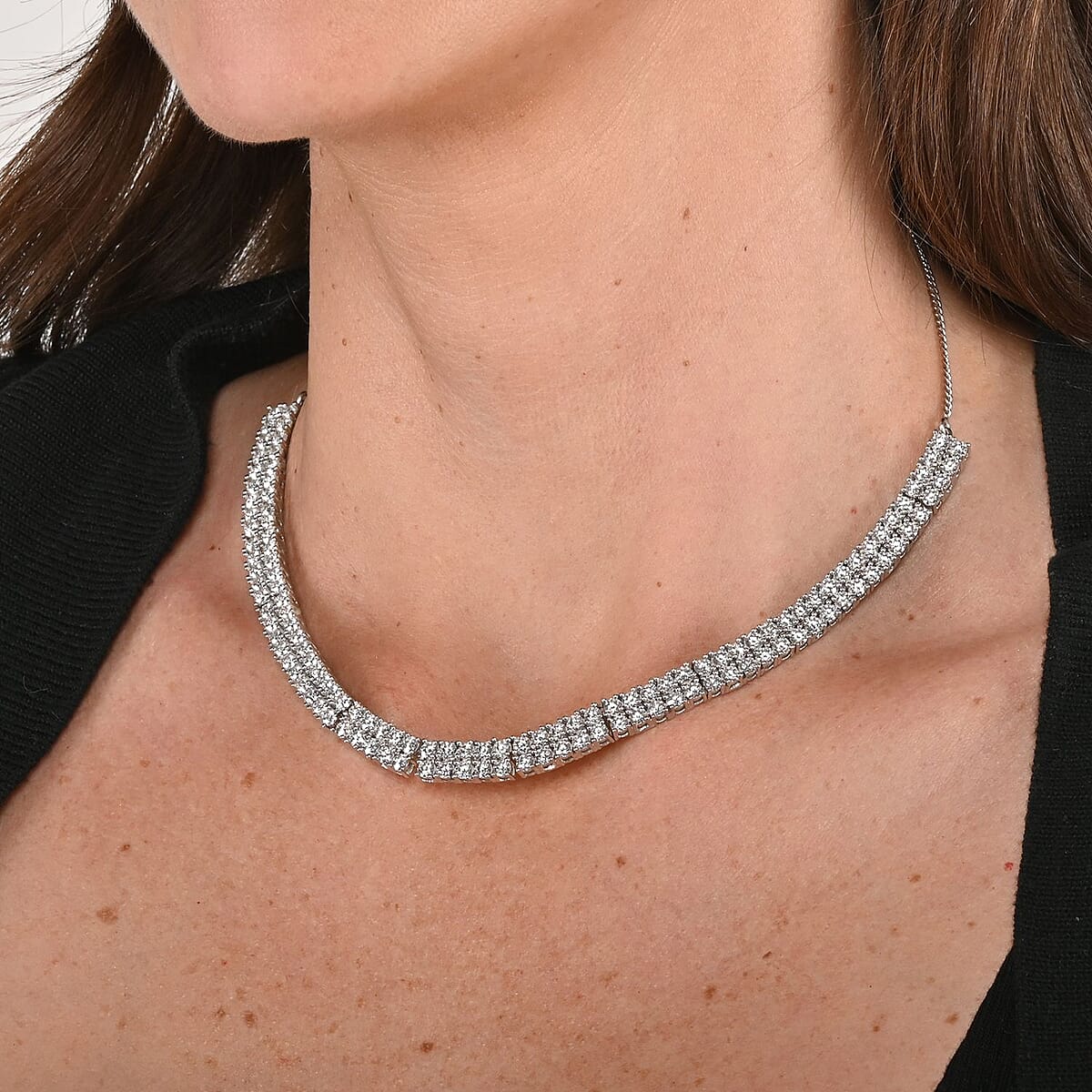 Moissanite Choker Necklace 14-16 Inches in Platinum Over Sterling Silver 13.10 ctw image number 1