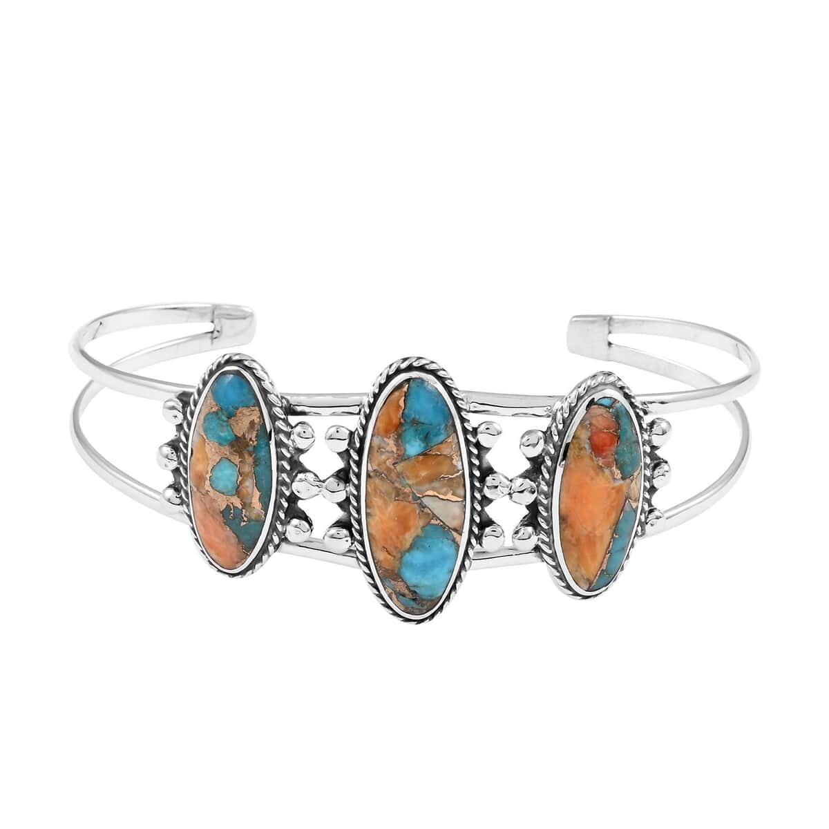 Santa Fe Style Spiny Turquoise Cuff Bracelet in Sterling Silver (6.50 in) 21.00 ctw image number 0